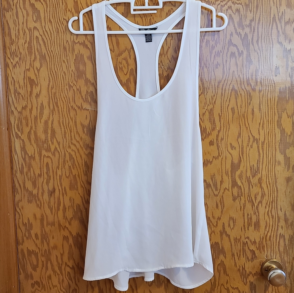 White Flowy Chiffon Racerback Tank Top | Size L